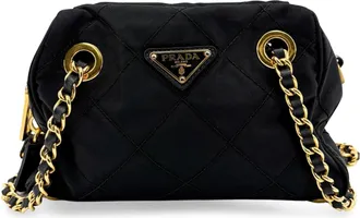 Prada Re-Nylon Quilted Chain Shoulder Bag Black with Gold Hardware