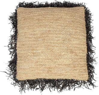 Bazar Bizar Funda de coj&iacute;n de rafia en marr&oacute;n y negro 60x60x10 cm