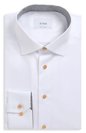 Eton Contemporary Fit Geometric Detail Shirt in White at Nordstrom, Size 17.5