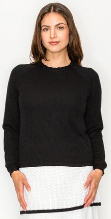 YAL New York Black Textured Pullover - Chevron Knit