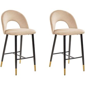Beliani Set di 2 Sgabelli da Bar Retr&ograve; Glamour in Velluto Beige Falton