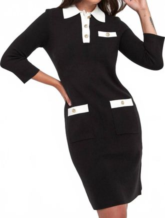 Joseph Ribkoff 3/4 Sleeve Knit Mini Dress In Black/vanilla