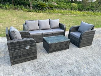 Fimous PE Rattan Garden Furniture Set Adjustable Chair Sofa Lounge Sofa Set Oblong Coffee Table in Dark Grey