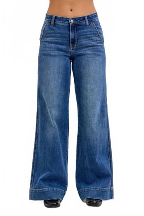 Judy Blue Darcy Mid Rise Wide Leg Trouser Jeans In Medium Vintage Blue