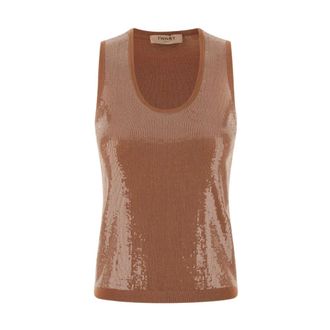 Twinset Round-neck Knitwear, female, Brown, Size: L Top