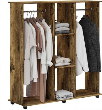 HOMCOM Homcom - Mobile Double Open Wardrobe w/ Clothes Hanging Rail Colthing Brown