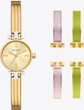 Tory Burch Womens Kira Bangle Watch Gift Set, Multi-Color/Gold-Tone Stainless Steel, 22 x 22 MM, One Size