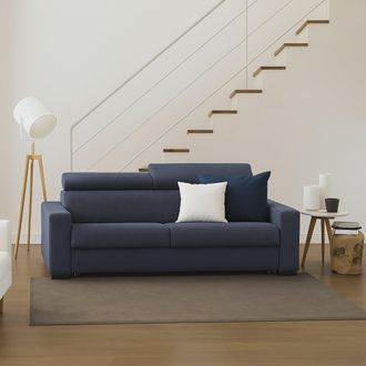 Dmora Sof&aacute; Fijo Dmicel, Sof&aacute; De 3 Plazas, 100% Made In Italy, Sof&aacute; Sala De Estar, En Tela Acolchada, Con Reposacabezas Ajustables Y Reposabrazos Delgados, C