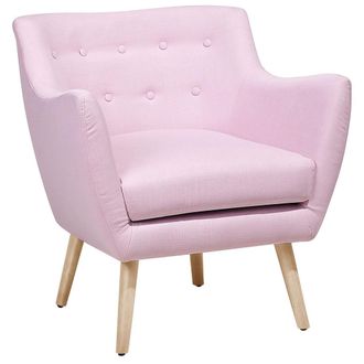 Beliani Beliani - Sill&oacute;n Tapizado Rosa Con Respaldo Abotonado Patas De Madera Drammen