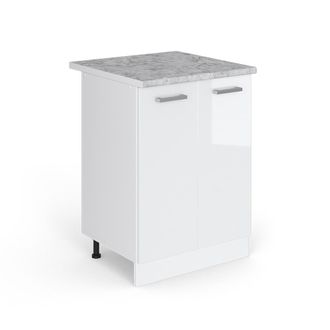 Vicco Mueble Bajo Universal R-line, Blanco Alto Brillo, 60 Cm Con Puertas, Con Encimera, Vicco