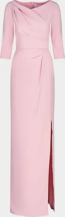 Kay Unger Margerite Pleated Side-Slit Column Gown