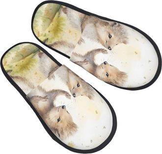Generic Hedgehog Flower Woods Flower Leaves Men Women Slippers Warm House Slippers Non-Slip Shoes For Bedroom Outdoor Indoor L