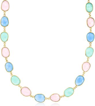 Ross-Simons Pink and Tonal Blue Chalcedony Necklace in 18kt Gold Over Sterling