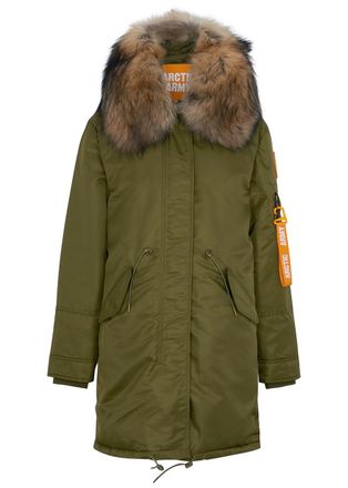 Arctic Army Army Green Fur-trimmed Padded Shell Parka - Khaki - XS