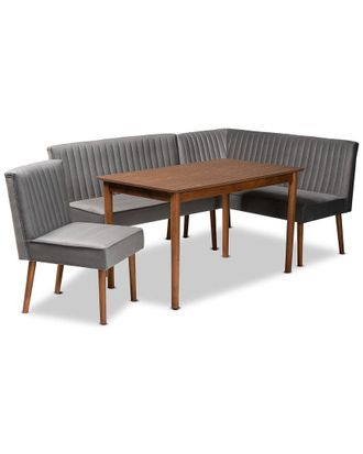 Baxton Studio Alvis Mid-Century Modern Velvet Upholstered 4Pc Dining Nook Set