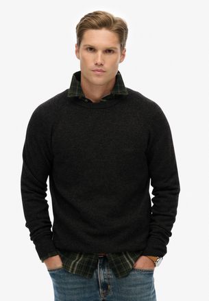 Superdry Strickpullover SUPERDRY WOOL BLEND JUMPER, Herren, Gr. XXL, midnight charcoal marl, Strick, Obermaterial: 35% Wolle, 35% Nylon, 30% Baumwolle, meliert