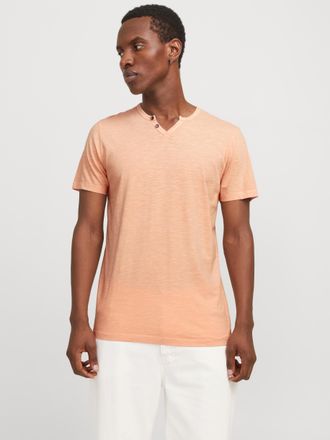 Jack & Jones T-Shirt JACK & JONES JJESPLIT NECK TEE SS NOOS, Herren, Gr. S, orange (peach parfait), Jersey, Obermaterial: 100% Baumwolle, unifarben, regular fit ta