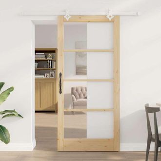 vidaXL Vidaxl - Puerta Corrediza Manual Marr&oacute;n 93 X 202 Cm Madera Y Metal