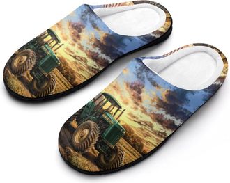 Generic Tractor U.S. Flag Mens Slippers Memory Foam Winter Warm Sandals Slip On House Shoes Size 7-14