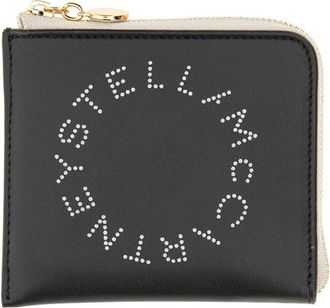 Stella McCartney Accessoires, Dames, Zwart, ONE Size, Leer, Logo Zip Around Portemonnee