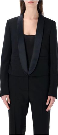 Tom Ford Enkelrijige Cropped Smokingjas met Revers in Sjaalkraag - Dames - Blazers - Zwart - 2XS - Wol - Jassen