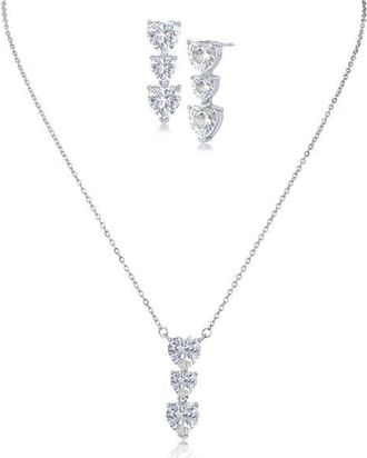 Kenneth Jay Lane Heart Shaped Cubic Zirconia Pendant Necklace & Drop Earrings Set in Rhodium Plated Brass at Nordstrom