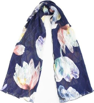 Komarov Floral Border Chiffon Shawl in Indigo Bloom at Nordstrom