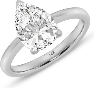 MAX + STONE 14k Yellow or White 1.7 Carat Pear Cut Cubic Zirconia Solitaire Engagement Ring