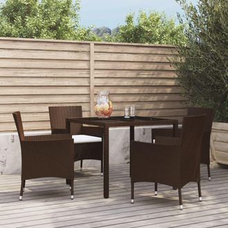 vidaXL Set Comedor De Jard&iacute;n 5 Piezas Y Cojines Rat&aacute;n Sint&eacute;tico Marr&oacute;n Vidaxl