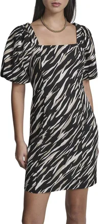 DKNY Dkny Puff Sleeve Printed Linen-Blend Dress