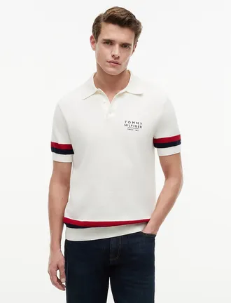 Tommy Hilfiger Mens Signature Stripe Sweater Polo - Ivory Petal - XL