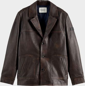 Scotch & Soda Men & apos;s Vintage-Treated Leather Blazer with Sleeve Label