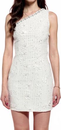 Elliatt Ellouise Embellished Tweed One Shoulder Mini Dress In Ivory