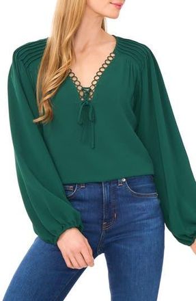 CeCe by Cynthia Steffe Circle Trim Pintuck Top in Alpine Green at Nordstrom Rack, Size Xx-Small