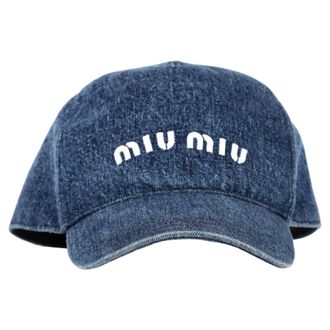 Miu Miu Miu Miu Logo-Geborduurde Basketbalpet in Blauwe Katoenen Denim