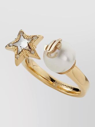 Jimmy Choo London metal ring crystal star and pearl