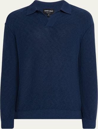 Giorgio Armani Mens Cotton Chevron Johnny Collar Sweater