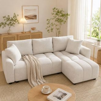 Merax Reversible L-Shaped Corner Sofa with Soft Curved Armrests & Cushions in Beige