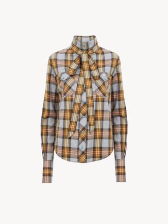 Chlo&eacute; Plaid Tie-Neck Shirt - Beige