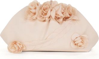 Badgley Mischka Violet Jacquard Satin Floral Applique Pouch Clutch in Peach Pearl at Nordstrom, Size Medium