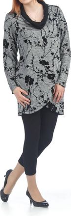 Papillon Velvet Floral Crossover Tunic With Cowl Neck In Black/grey