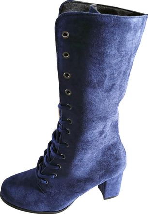 Generic Womens Fashion Lace Up Mid Calf Boots Pointed Toe Chunky Heel Design Ankle High Footwear For Everyday Comfort And Style (Blue, 5.5)