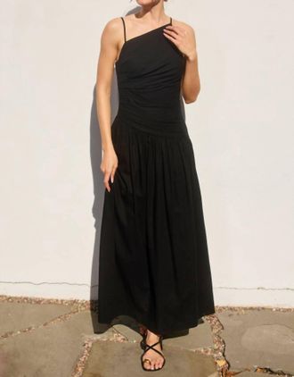 Dress Forum Drop Waist Ruched Linen Dress In Black