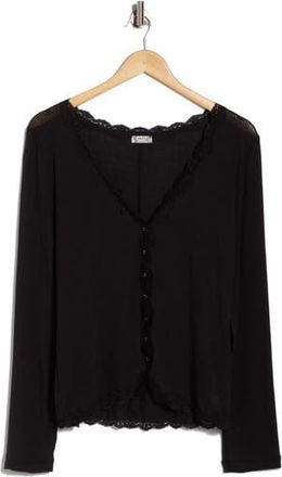 Free People Big Love Lace Trim Knit Button-Up Top in Black at Nordstrom Rack, Size X-Large