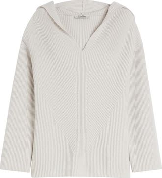 Max Mara Falcone Hooded Sweatshirt - Dames - V-hals truien - Wit - S - Wol - Truien & Vesten