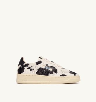 Autry SNEAKERS MEDALIST EASEKNIT LOW IN MAGLIA COW PRINT AVORIO E NERO