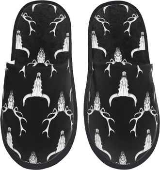 Generic Fluffy Slippers Deer Cow Skull Black Soft House Slippers Portable Cotton Slipper For Guest Room Hotel Home M