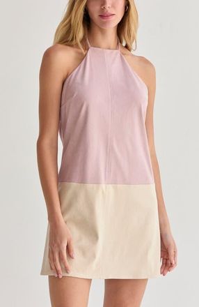 Crescent Suede Color Block Halter Mini Dress in Pink at Nordstrom, Size X-Small