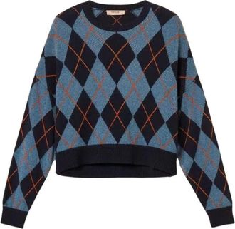 Twinset T-shirts - Dames - Ronde hals truien - Blauw - M/L - Katoen - Truien & Vesten