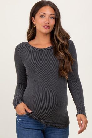 Pinkblush Ribbed Scoop Neck Long Sleeve Top in Charcoal Grey at Nordstrom, Size X-Large